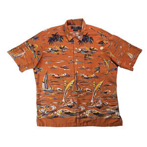 Polo Sport Ralph Lauren Vintage Orange Marlin Hawaiian Camp Shirt Mens Size XL